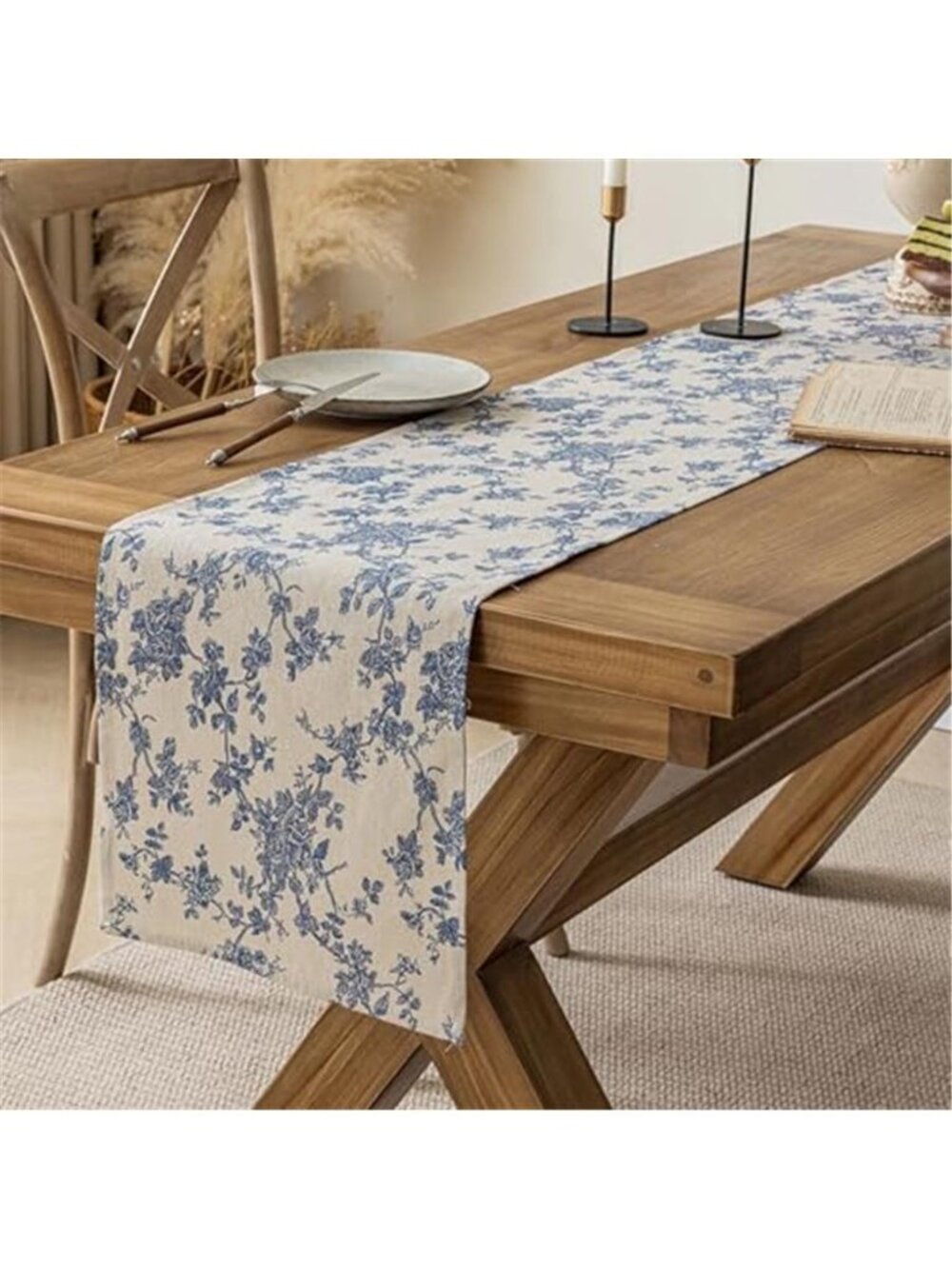 Floral Table Runner Blue Farmhouse Dining Table Decor 108 Inch Runner